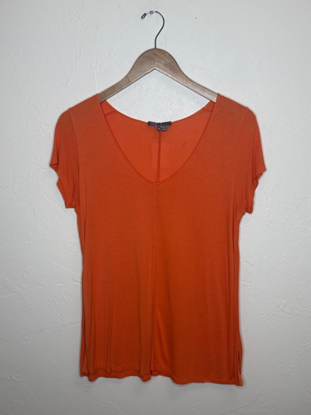 Vince Short Sleeve V-Neck Tee in Bright Orange